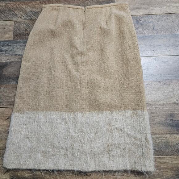 French Connection Wool Tan Eyelash Colorblock Two-Toned Lined Midi Skirt 10 - Picture 2 of 9